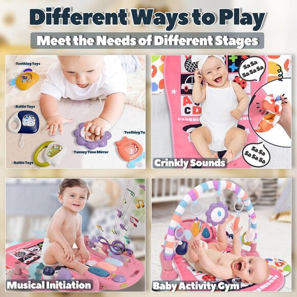 NEW! Baby Play Gym for 0-6 Months, High Contrast Tummy Time Mat - Picture 2 of 5